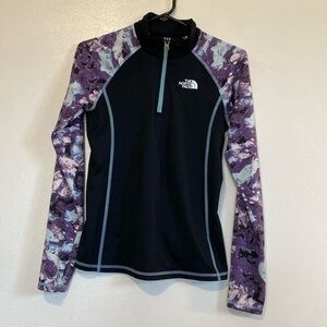 The North Face flash-dry  blk blue purple long sleeve mid zip up shirt Large